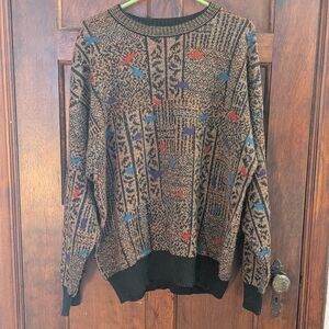 Unisex Vintage Patterned Sweater - Black and Brown